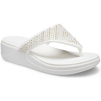 Crocs Monterey Shimmer Wedge Biele - Damske Žabky